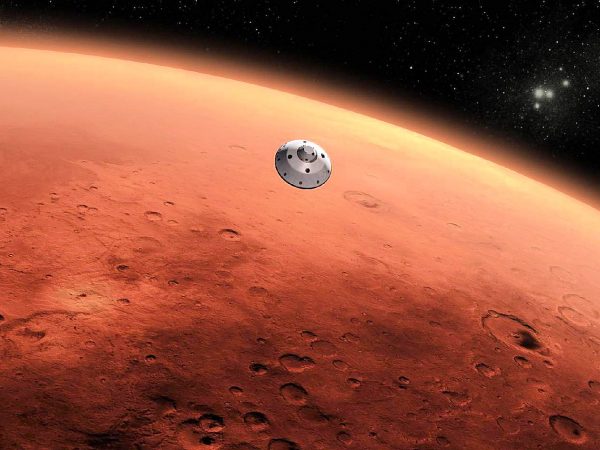 alien ship in front of mars