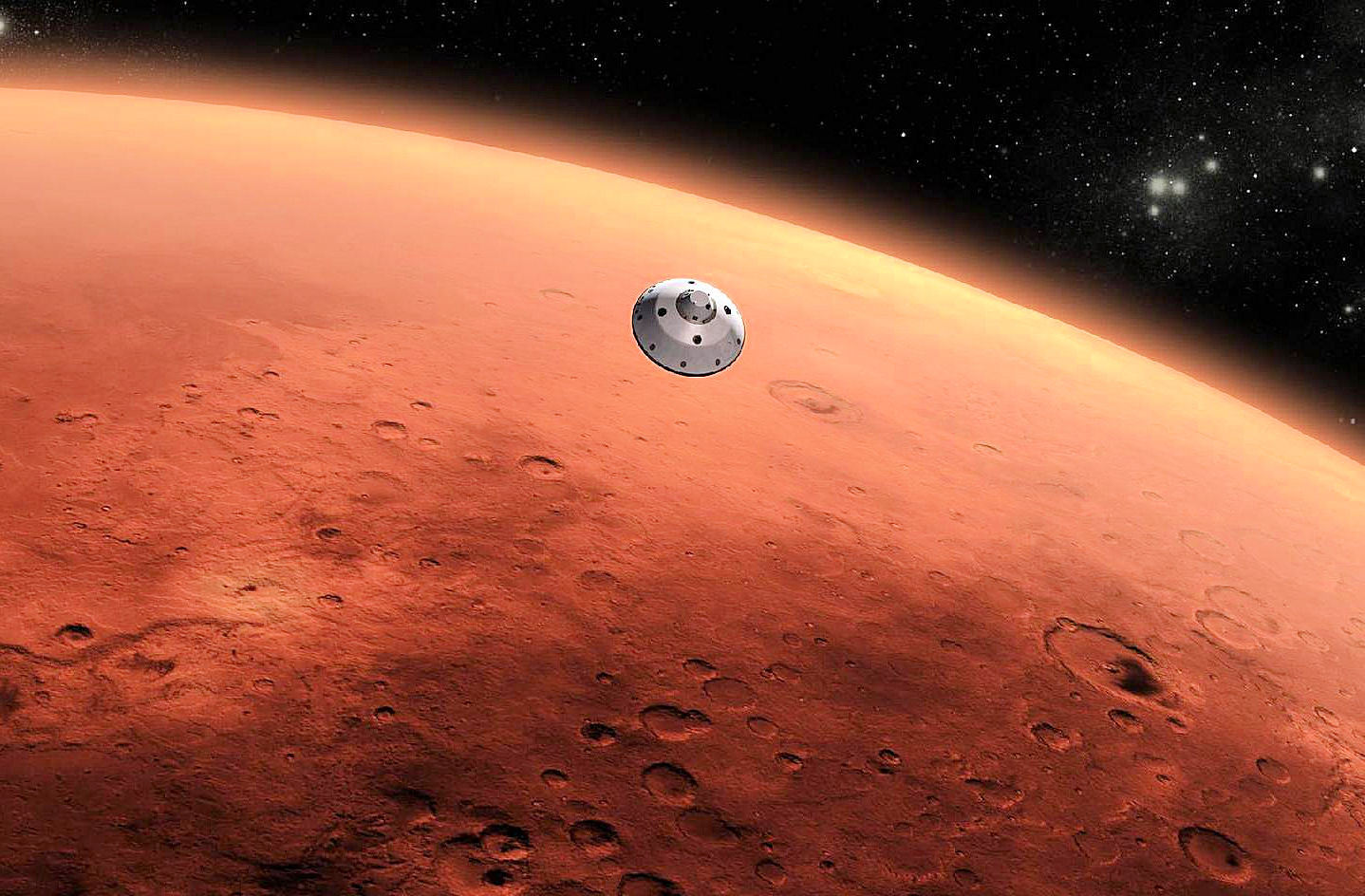 alien ship in front of mars